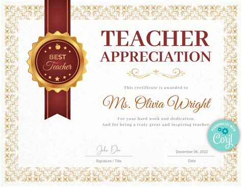 Teacher Appreciation Certificate Designs