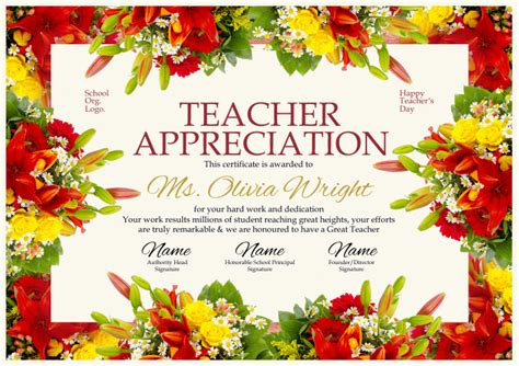 Teacher Appreciation Certificates for Principals