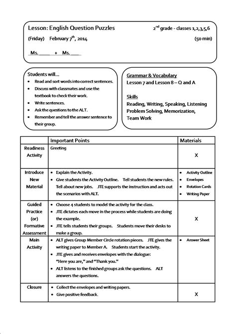 Teacher Education Lesson Plan Example