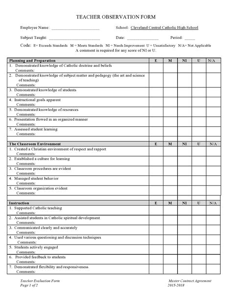 Teacher evaluation template