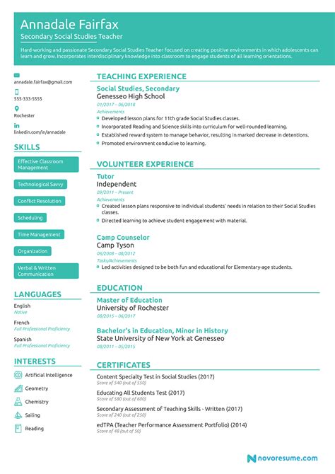 Chronological Teacher Resume Template