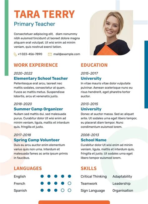 Teacher Resume Template with Photo