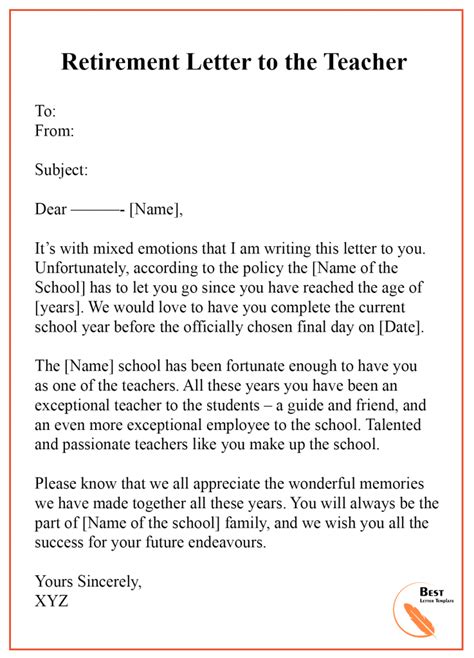 Teacher Retirement Letter Format