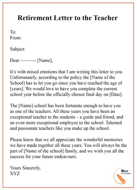 Teacher Retirement Letter Template 10