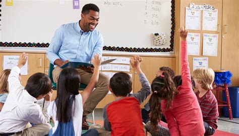 Teacher and students having fun in the classroom