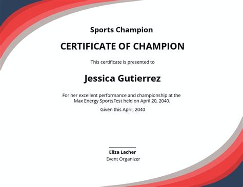 Team Championship Certificate Template