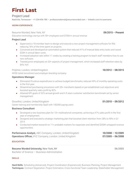 Team Leader Resume Template Action Verbs