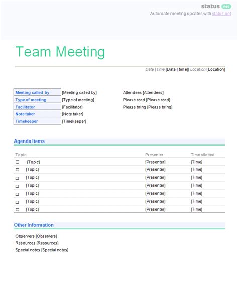 Example of a Team Meeting Template