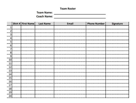 Team Roster Template with Customizable Columns