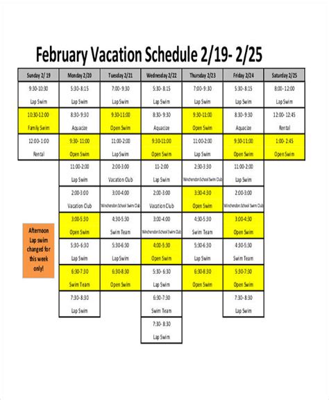 Team Schedule Template Example