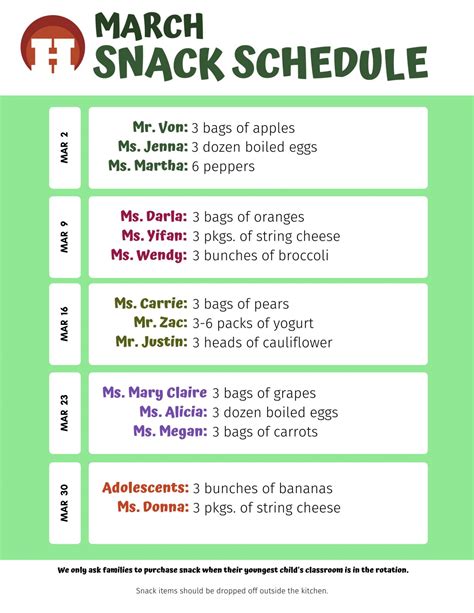 Team Snack Schedule Template Tips