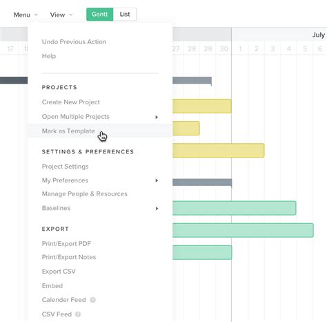 TeamGantt Gantt chart template