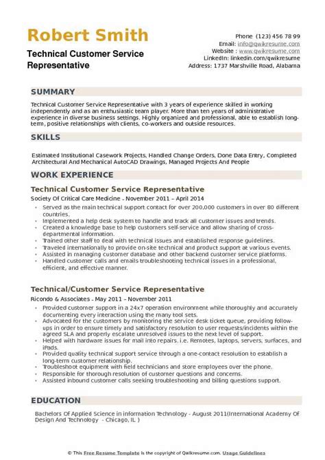 Technical Customer Service Resume