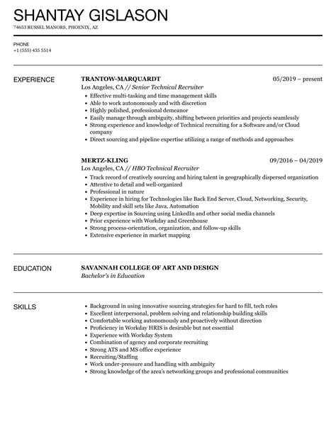 Technical Recruiter Resume Example