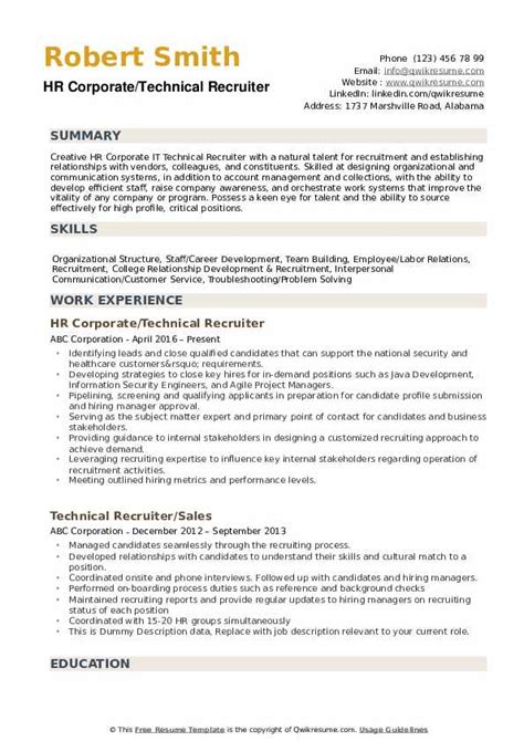 Technical Recruiter Resume Formats