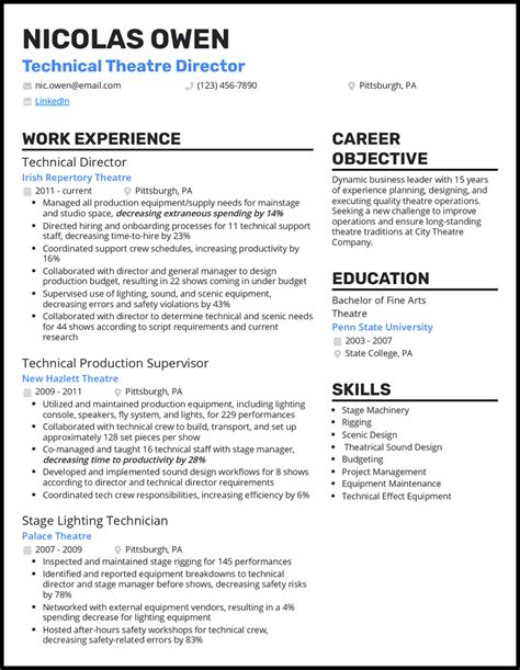 Technical Theater Resume Template