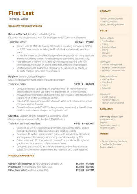 Technical Writing Resume Examples