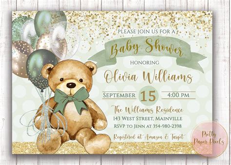 Teddy bear baby shower invitation