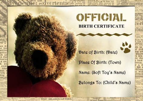 Teddy bear certificate