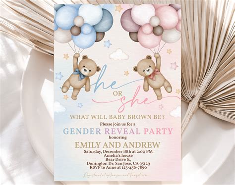 Teddy Bear Gender Reveal Invitation Templates