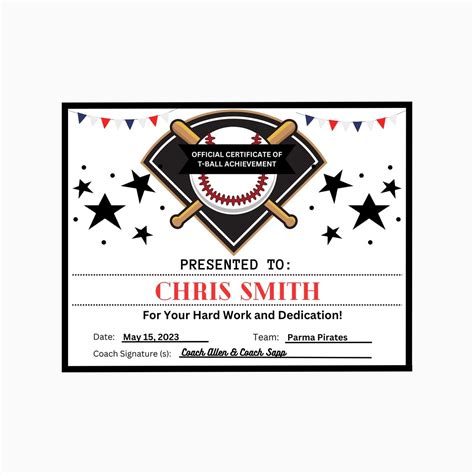 Tee-Ball Appreciation Certificates 6