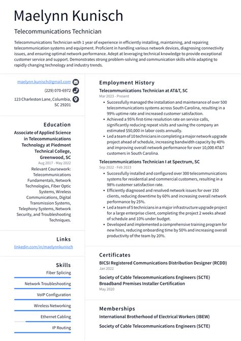 Telecommunications Technician Resume Template