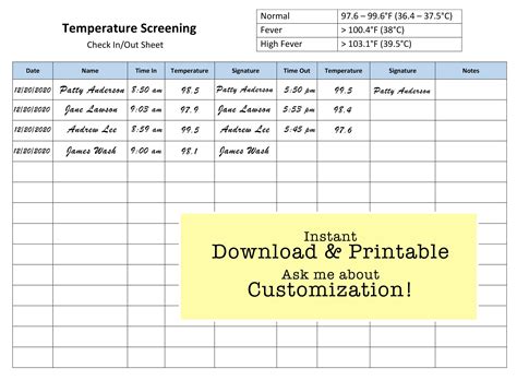 Temperature Recording Template