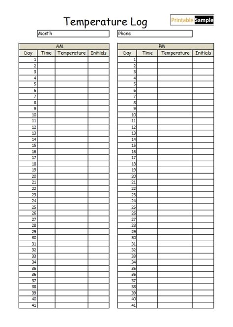 Temperature Tracking Template