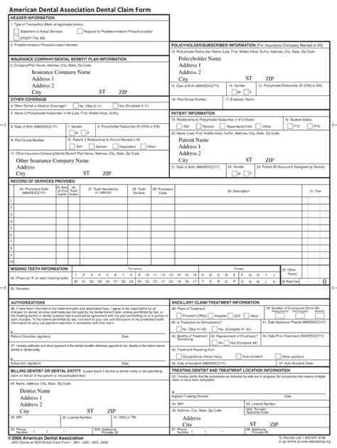 Template Dental Claim Form 3