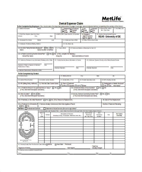 Template Dental Claim Form 6