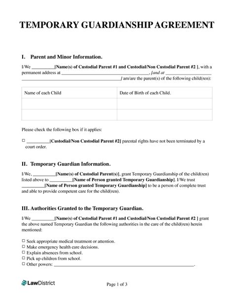 Temporary Guardianship Document Template