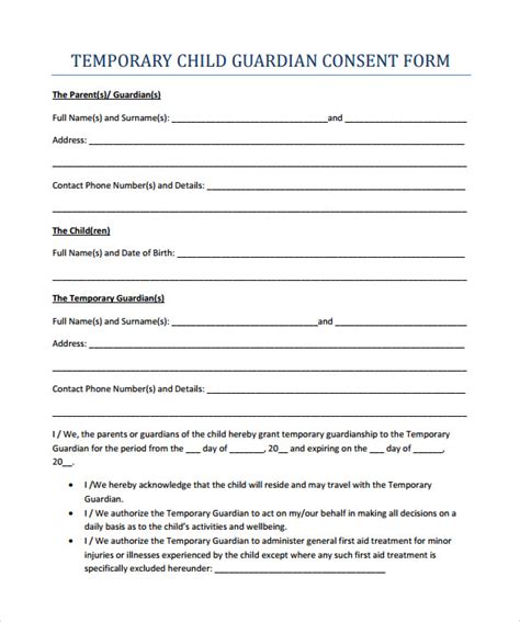 Temporary Guardianship Form PDF