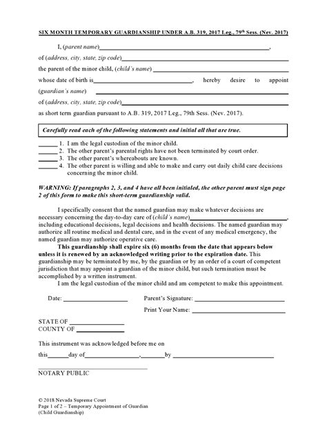 Temporary Guardianship of Minor Child Template