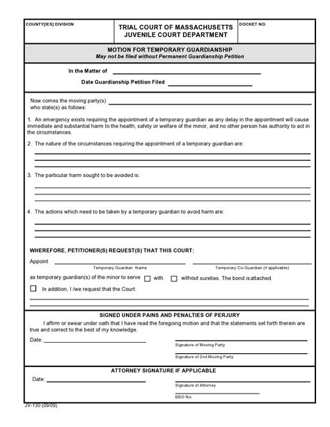 Temporary Guardianship Paper Template