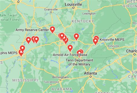 Tennessee Military Bases Locations Map