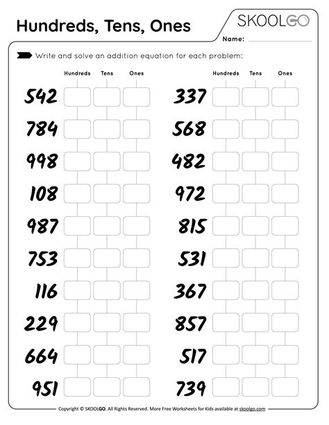 Tens, Hundreds, and Ones Worksheet