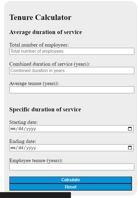 Tenure Calculator Template