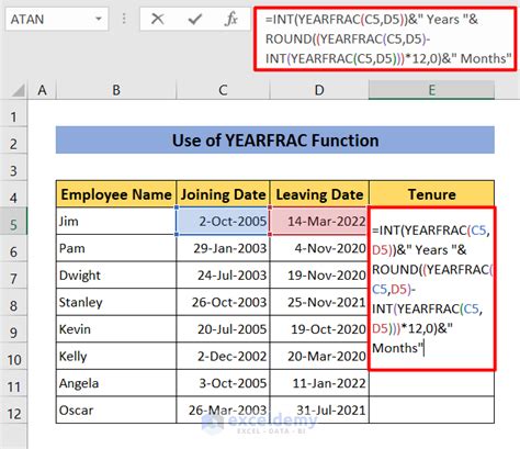 YEARFRAC function in Excel