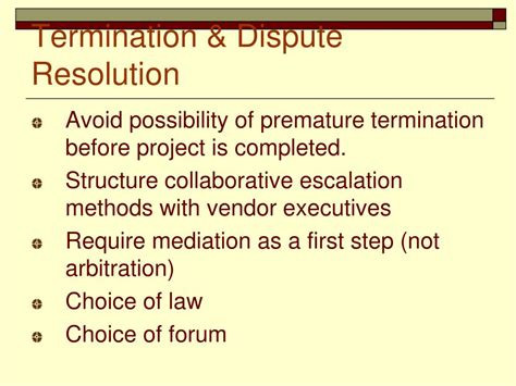 Termination and Dispute Resolution