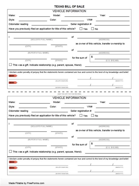 Texas Bill of Sale Form