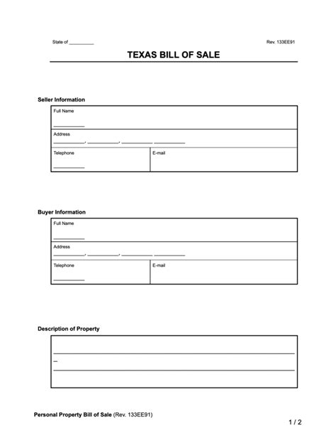 Texas Bill of Sale Template 1