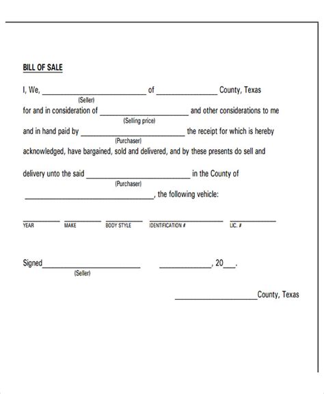 Texas Bill of Sale Template