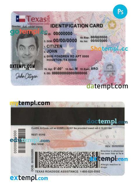 Texas ID Template Free Download