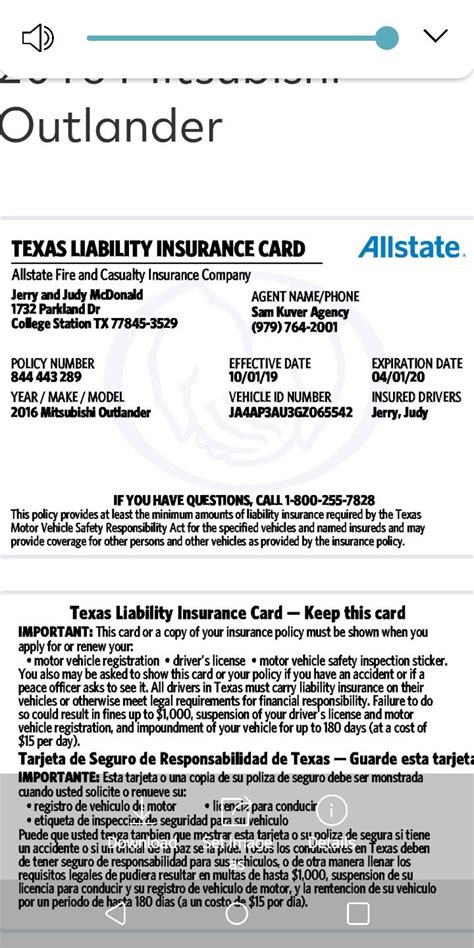 Texas Insurance Card Template 4