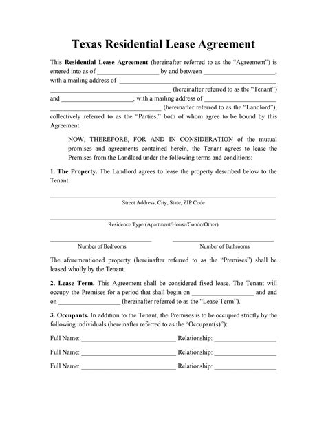 Texas Lease Agreement Template Form