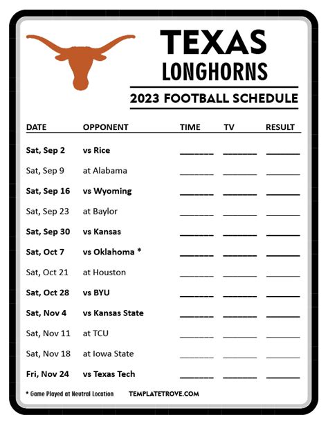 Texas Longhorns Football Team Schedule