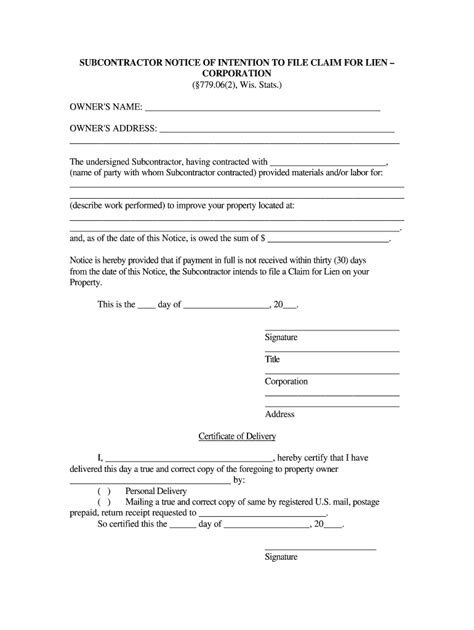 Texas Notice of Intent to Lien Form