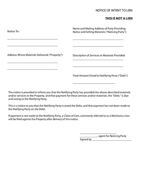 Texas Notice of Intent to Lien Template