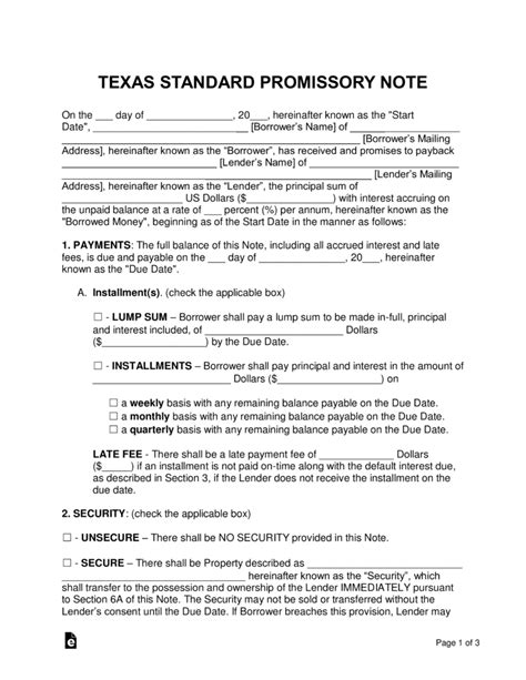 Texas Promissory Note Template 2