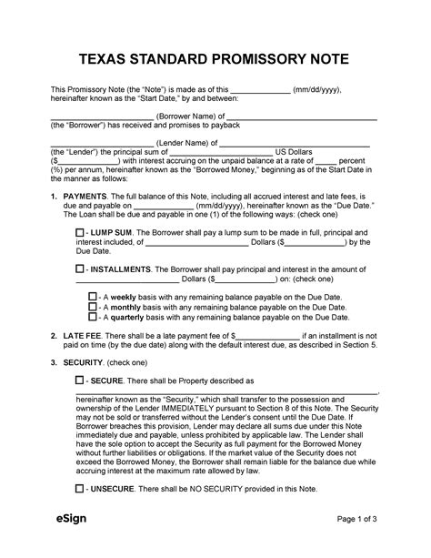 Texas Promissory Note Template Download